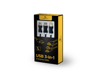 Savienotājvads CableExpert  3in1 USB - (Type C, Lightning, Micro USB), 1m, melns