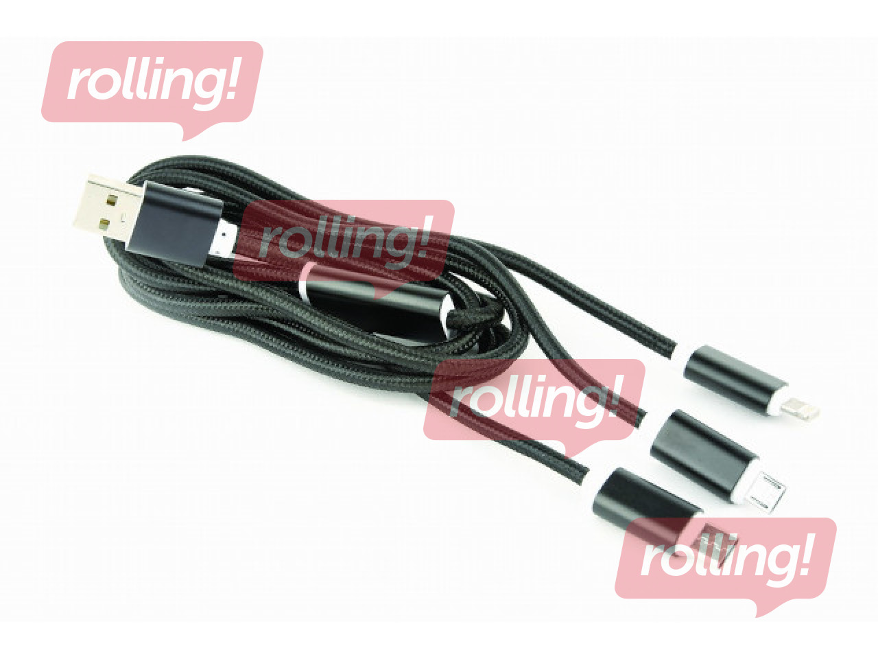 Savienotājvads CableExpert  3in1 USB - (Type C, Lightning, Micro USB), 1m, melns