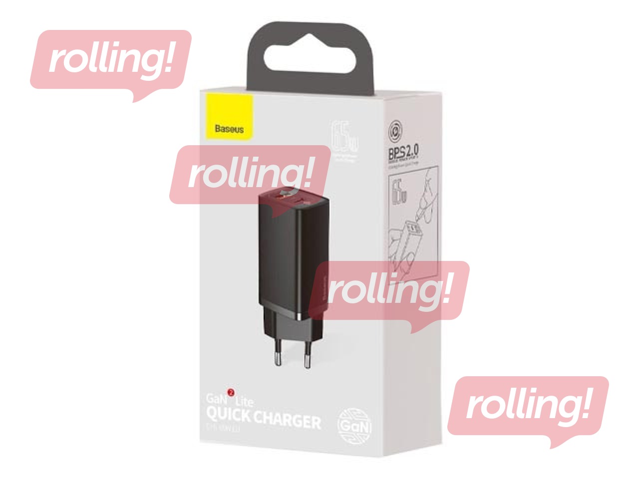 Lādētājs Baseus GaN2 USB + Type C, 65W, melns