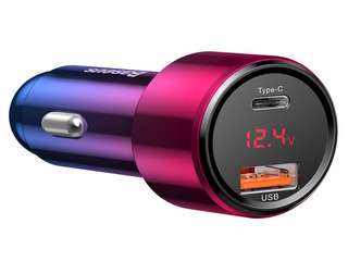 Car charger Baseus Magic USB + USB-C QC 4.0 PD 45W car charger (red-blue).