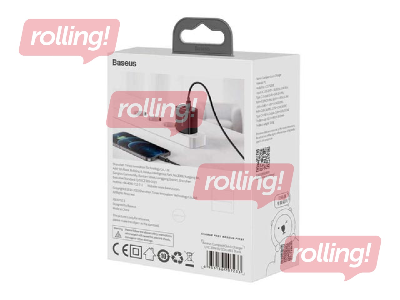 Charger Baseus Compact Quick Type C + USB, 20W, black