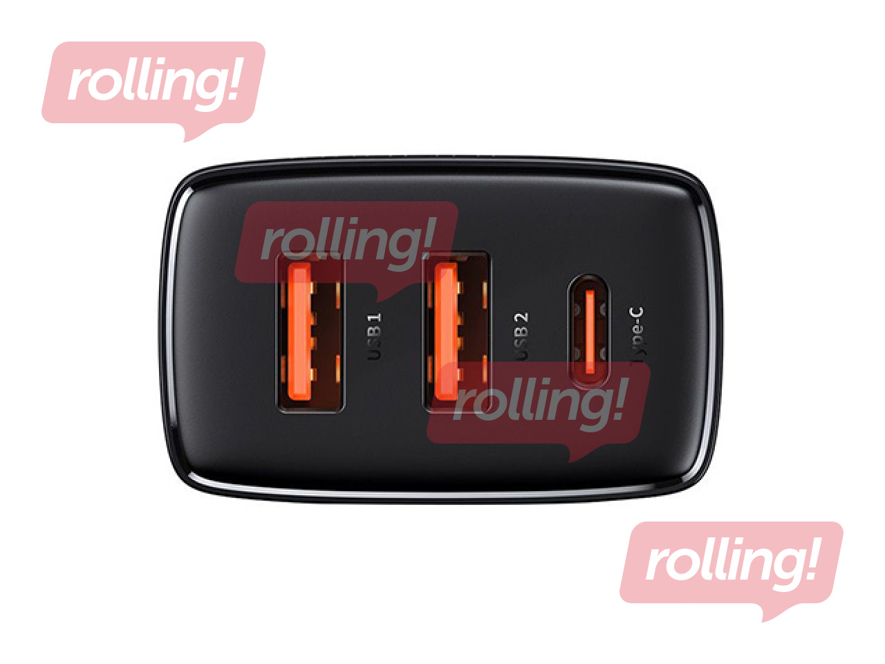 Lādētājs Baseus QC USB Type C + 2x USB, 30W, melns