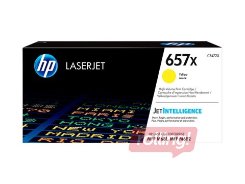 Tonera Kasete HP 657X, dzeltena (23000 lpp)