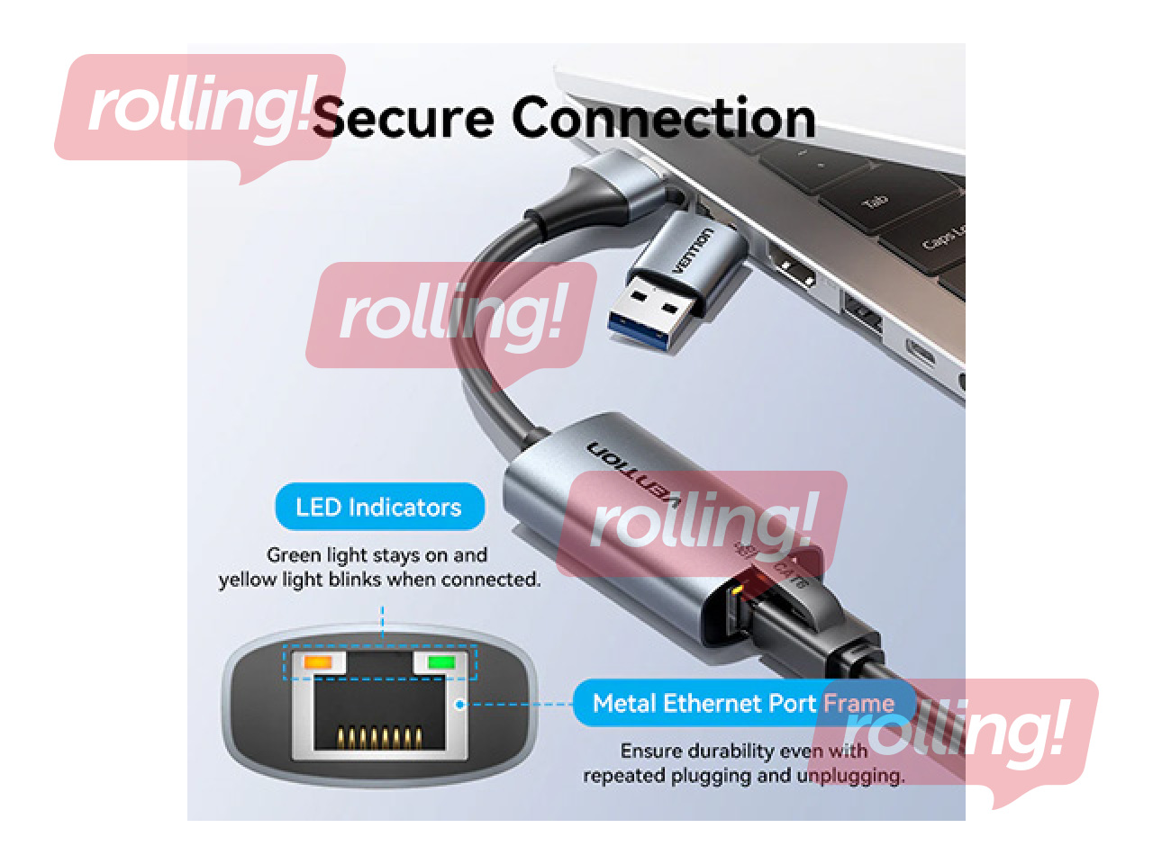 Adapter Vention USB-A + USB-C to Gigabit Ethernet 0.15m