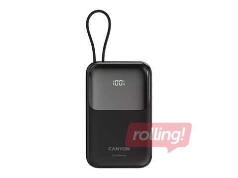 Mobilais lādētājs Canyon OnPower 101, 10000mAh, PD 22,5W, ar vadu, melns