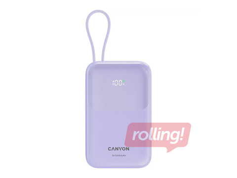 Mobilais lādētājs Canyon OnPower 101, 10000mAh, PD 22,5W, ar vadu, violets