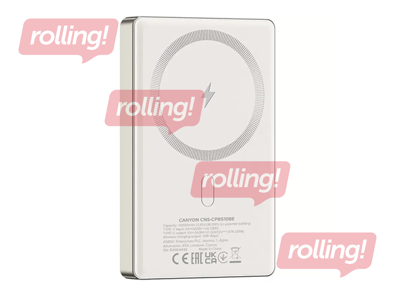 Magnētiskais mobilais lādētājs Canyon OnPower 510 slim MagSafe PD 20W, 10000mAh, bēšs