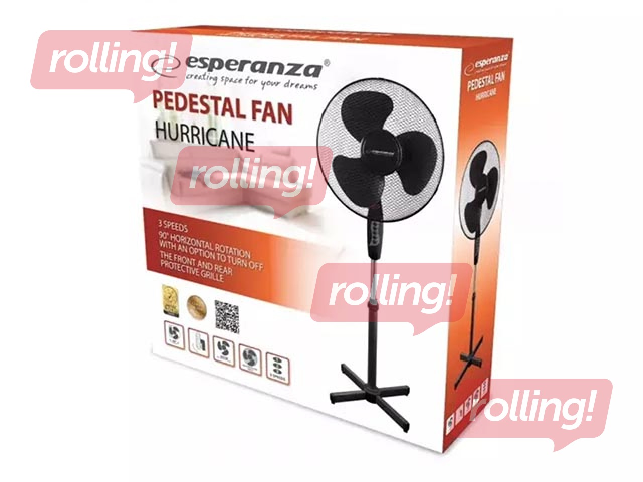 Grīdas ventilators Esperanza Hurricane EHF001, Melns, 40cm, 50W