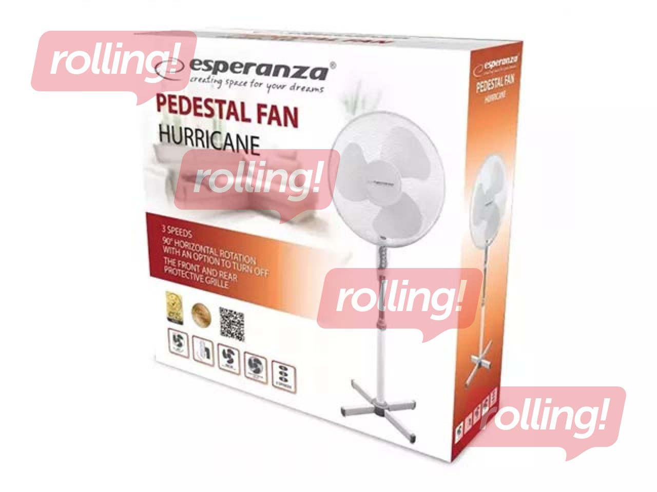 Grīdas ventilators Esperanza Hurricane EHF001, balts, 40cm, 50W