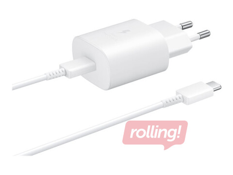 Lādētājs Samsung EP-TA800 Type C, ar kabeli, 25W, 1.0 m, balts