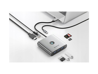 Adapteris Orico Hub 8w1, HDMI 4K + 3x USB-A 3.0, USB-C, 100W PD + SD/TF