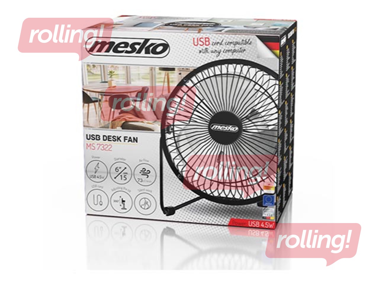 Ventilators galda Mesko MS 7322, 15cm, melns, USB