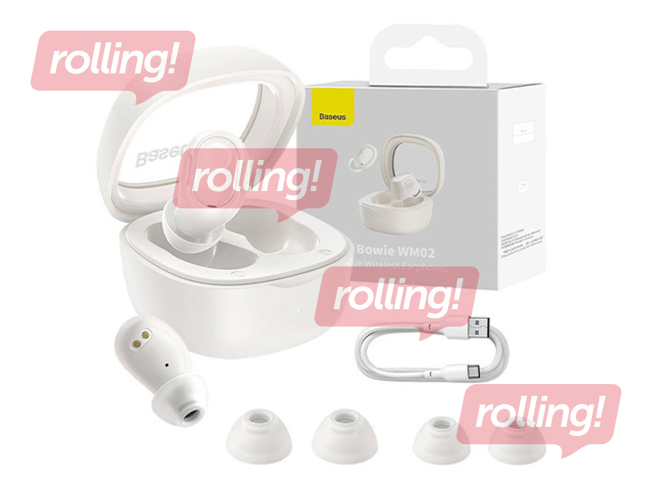 Bezvadu austiņas Baseus Bowie WM02 TWS, Bluetooth 5.0 (baltas)