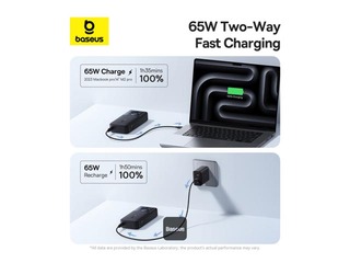 Зарядное устройство Baseus Free2Pull, 20000mAh, 65Вт, с кабелем, чёрный