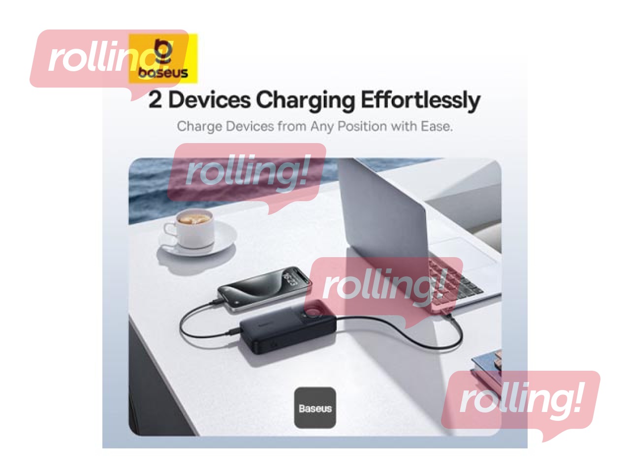 Зарядное устройство Baseus Free2Pull, 20000mAh, 65Вт, с кабелем, чёрный