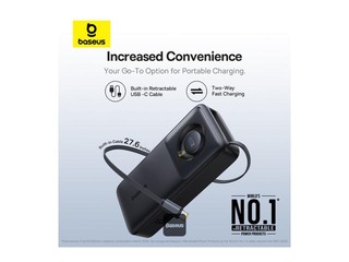 Зарядное устройство Baseus Free2Pull, 20000mAh, 65Вт, с кабелем, чёрный