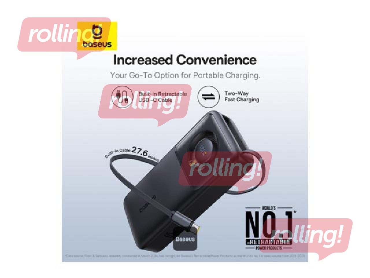 Зарядное устройство Baseus Free2Pull, 20000mAh, 65Вт, с кабелем, чёрный