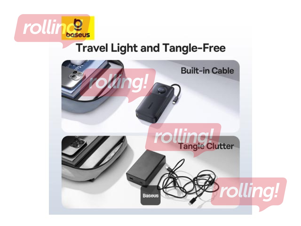 Зарядное устройство Baseus Free2Pull, 20000mAh, 65Вт, с кабелем, чёрный