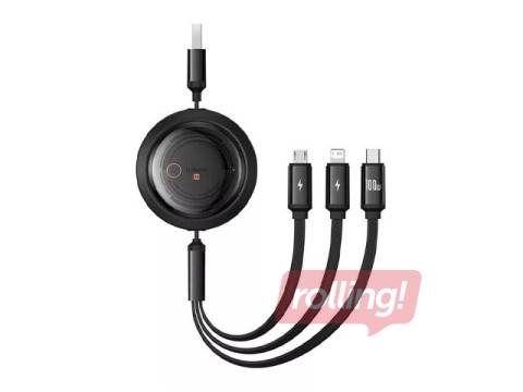Connector cable Baseus, Free2Draw USB – Type C/Lightning/Micro USB 100W, 1.1m, black