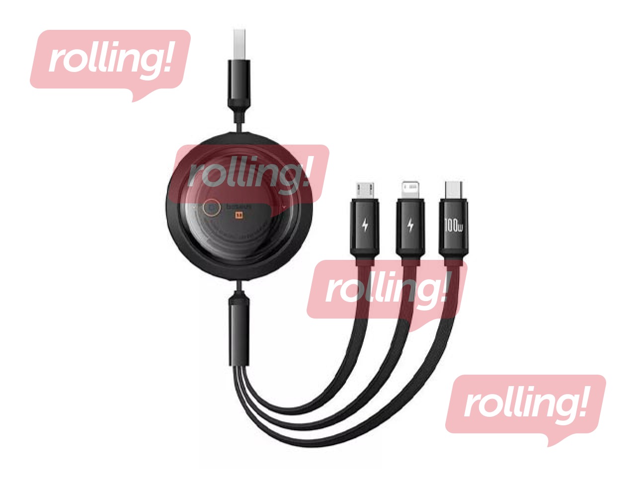 Connector cable Baseus, Free2Draw USB – Type C/Lightning/Micro USB 100W, 1.1m, black