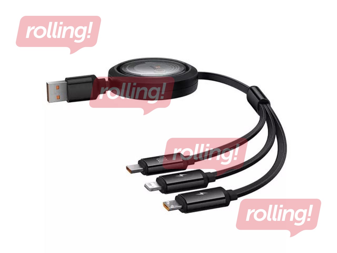 Savienotājvads Baseus Free2Draw USB-A to USB-C/Lightning/Micro 100W, 1.1m, melns