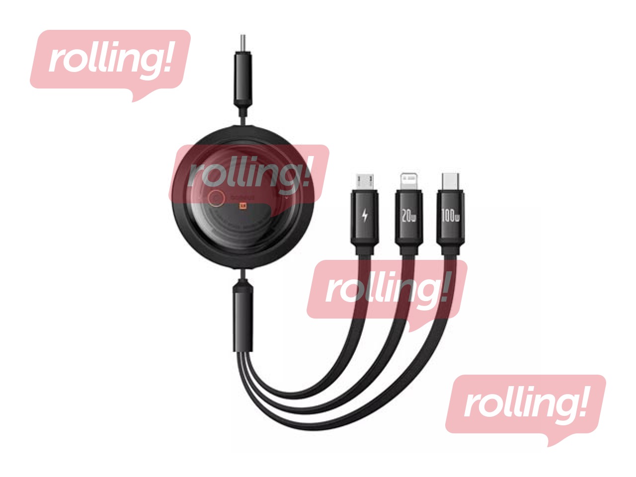 Savienotājvads Baseus, Free2Draw Type C - Type C/Lightning/Micro USB 100W, 1.1m, melns