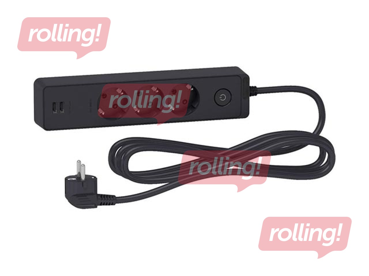 Pagarinātājs Schneider Electric 3 vietīgs, 3m, 2xUSB, melns