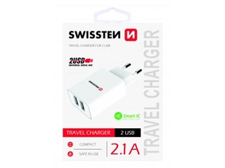 Lādētājs Swissten Premium USB + USB, 2.1А , 10.5W, balts