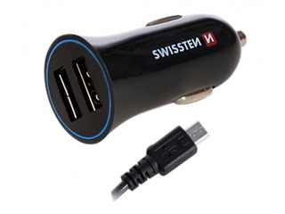 Auto laadija Swissten Premium USB + USB, traadiga, 1.5m, Black