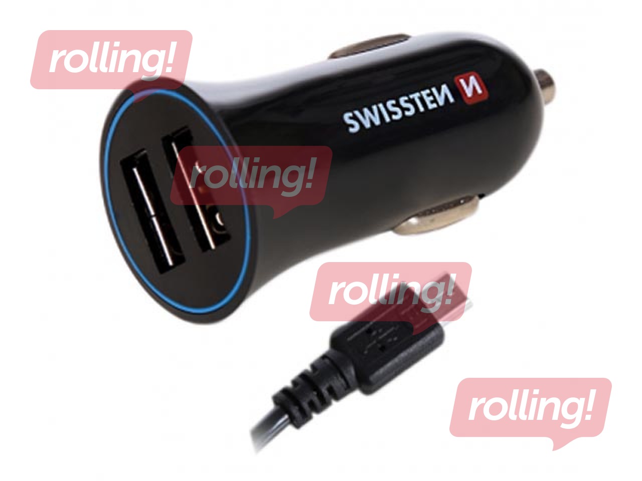 Car charger Swissten Premium USB + USB, with cable,1.5m, Black