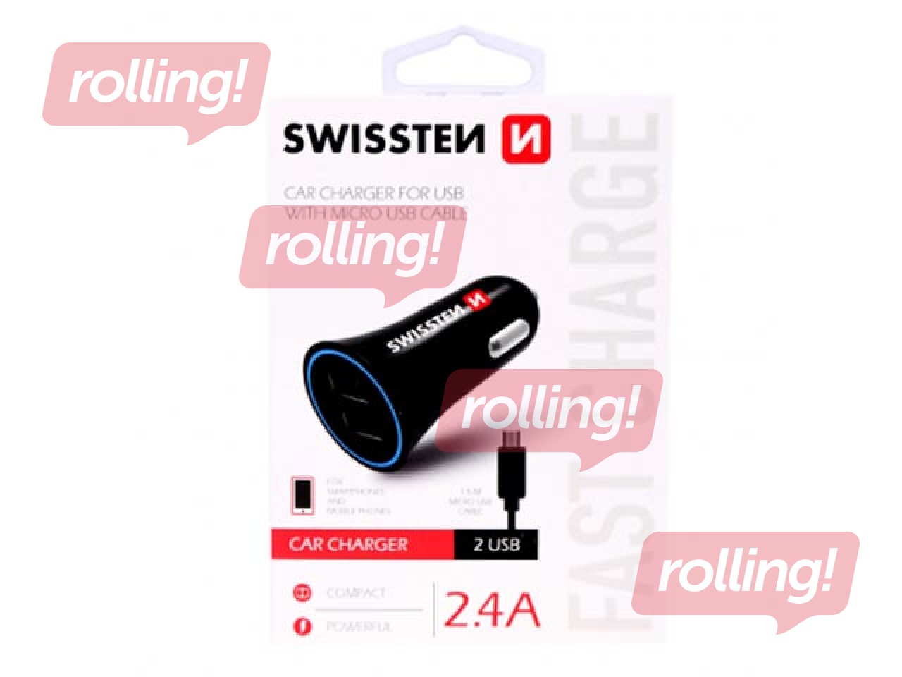 Car charger Swissten Premium USB + USB, with cable,1.5m, Black