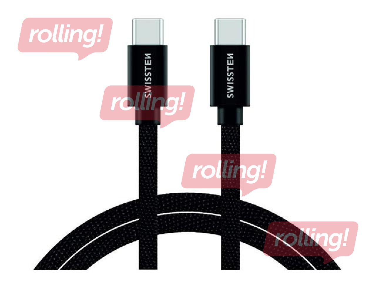 Datu un uzlādes kabelis Swissten Textile, universāls 3.1 USB-C uz USB-C, 1.2m, melns