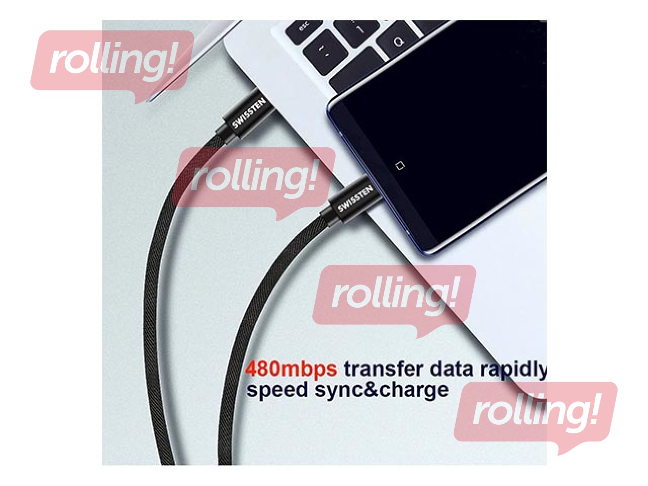 Datu un uzlādes kabelis Swissten Textile, universāls 3.1 USB-C uz USB-C, 1.2m, melns