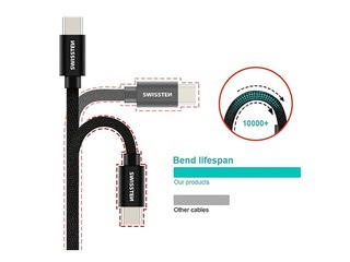 Datu un uzlādes kabelis Swissten Textile, universāls 3.1 USB-C uz USB-C, 1.2m, melns