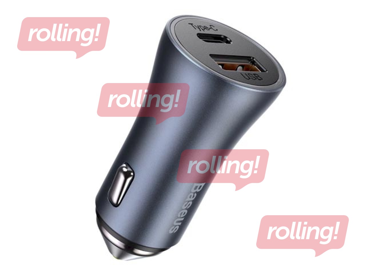 Auto lādētājs Baseus Golden Contactor Pro USB + Type C, vads komplektā, QC4.0, PD, SCP, 40W, pelēks