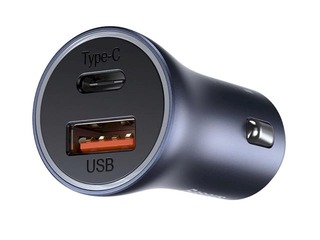 Auto lādētājs Baseus Golden Contactor Pro USB + Type C, vads komplektā, QC4.0, PD, SCP, 40W, pelēks