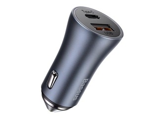 Car charger Baseus Golden Contactor Pro USB + Type C, cable included, QC4.0, PD, SCP, 40W, grey