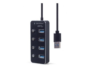 Gembird USB 3.1 (Gen 1) toitega 4-pordiline jaotur koos lülititega, must