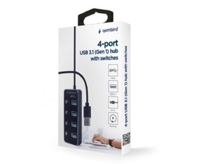 USB Hub Gembird USB 3.1 (Gen 1) powered 4-port with switches, black