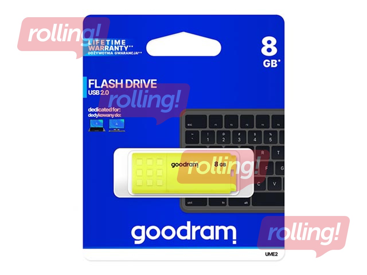 USB datu nesējs Goodram UME2, USB 2.0, 8GB, dzeltens