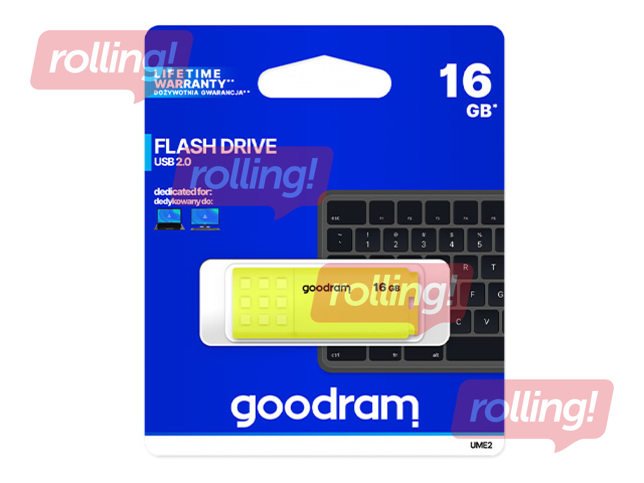 USB datu nesējs Goodram UME2, USB 2.0, 16GB, dzeltens